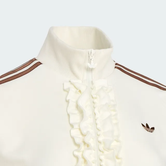【adidas 愛迪達】Track Top 女 立領外套 運動外套 休閒穿搭 白 亞版 荷葉邊(KU9388)