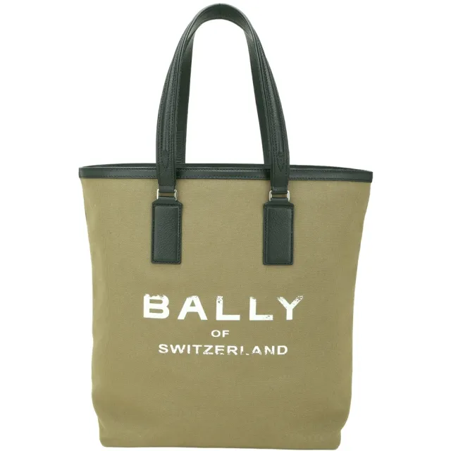 【BALLY】Arkle 字母帆布牛皮飾邊直立式手提 肩背托特包-橄欖綠