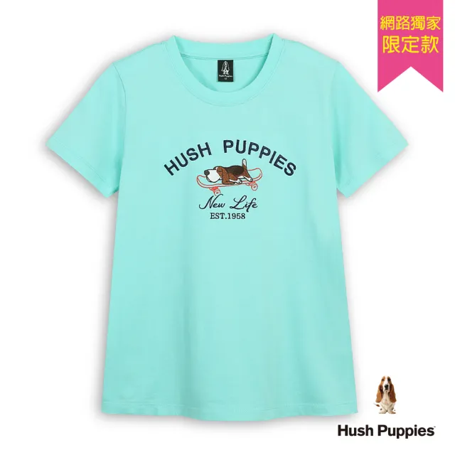 【Hush Puppies】女裝 T恤 品牌英文趴趴狗T恤 (藍綠 / 63211907)