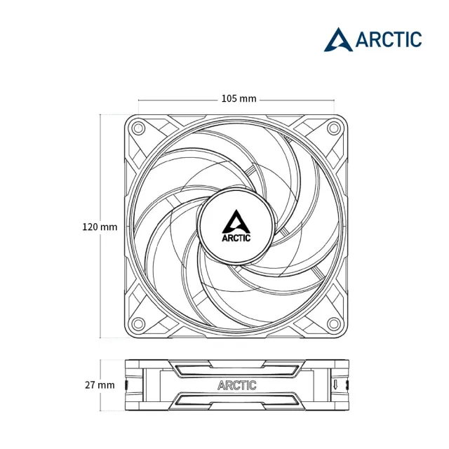 【Arctic】P12 Pro PST Reverse 12公分反向高風壓共享風扇 黑色