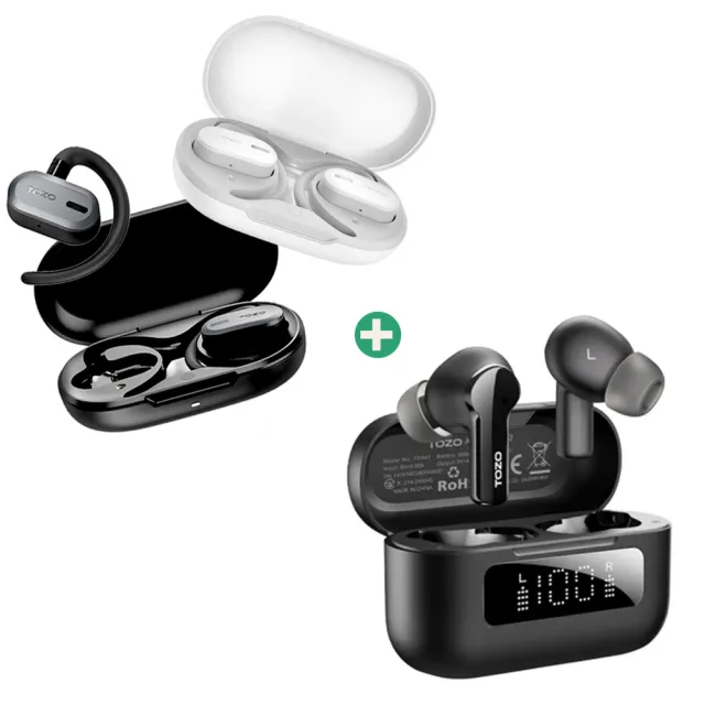 雙機超值組【TOZO】OpenBuds降噪開放式氣傳導藍芽耳機+AeroSound2 ANC主動式降噪藍芽耳機