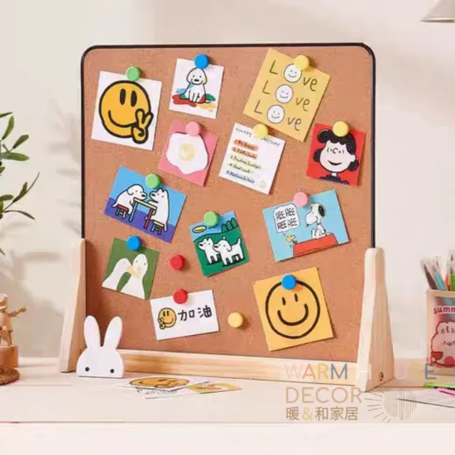 【Warm House Decor 暖和家居】雙面軟木板磁吸留言板(留言板 佈告欄 雙面磁吸版 桌面辦公小物 備忘錄)