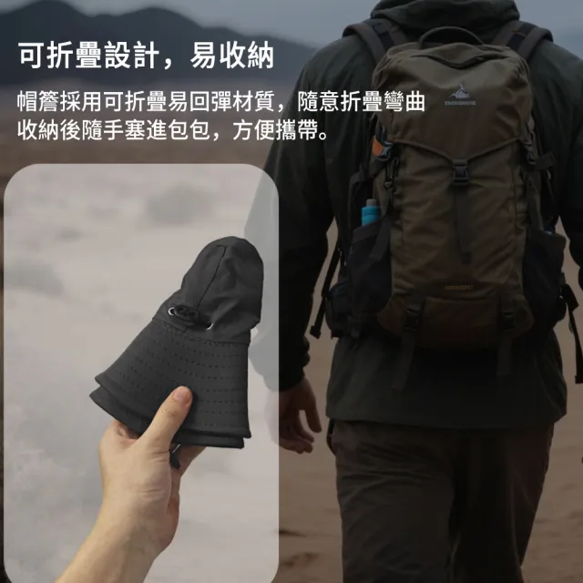 【MUAN】夏季戶外冰絲防曬面罩+大帽簷漁夫帽兩件套（抗UV遮陽帽/登山帽/全臉防護/護頸罩衫/釣魚騎車）