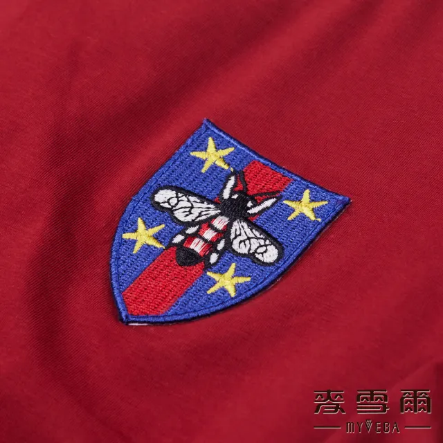 【MYVEGA 麥雪爾】假兩件式徽章色塊拼接短洋裝-紅