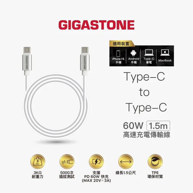 【Gigastone 立達國際】PD/QC3.0 33W快充充電器+C to C 60W充電傳輸線(iPhone17/Android/安卓手機充電頭組)