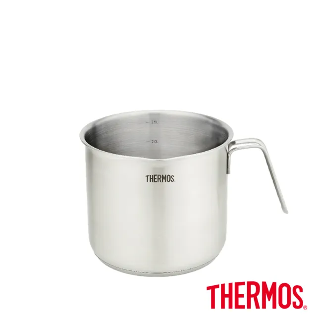 【THERMOS 膳魔師】不鏽鋼彎柄牛奶鍋湯鍋16cm+暖暖好食墊(MLK-S16B+EHAT-5901A-GY)(轉)