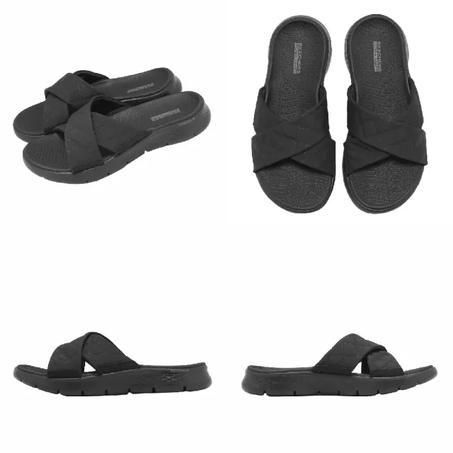 【SKECHERS】涼拖鞋 Go Walk Flex Sandal 女鞋 黑 交叉鞋帶 141536BBK