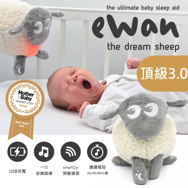 【Sweet Dreamers】甜夢綿羊Ewan 頂級款3.0 可USB充電(寶寶睡眠白噪音安撫玩偶 哭聲偵測)