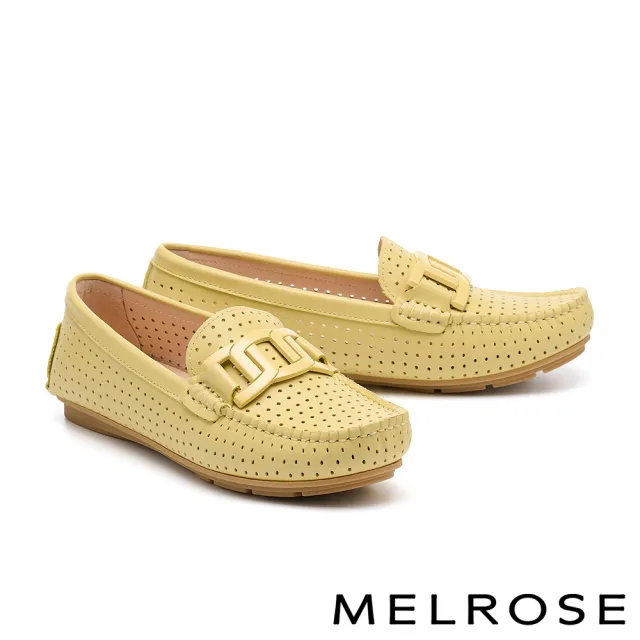 【MELROSE】美樂斯 別致品味純色鏈條全真皮樂福平底鞋(黃)