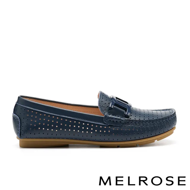 【MELROSE】美樂斯 別致品味純色鏈條全真皮樂福平底鞋(藍)