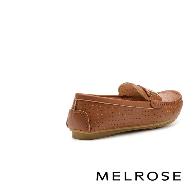 【MELROSE】美樂斯 別致品味純色鏈條全真皮樂福平底鞋(棕)