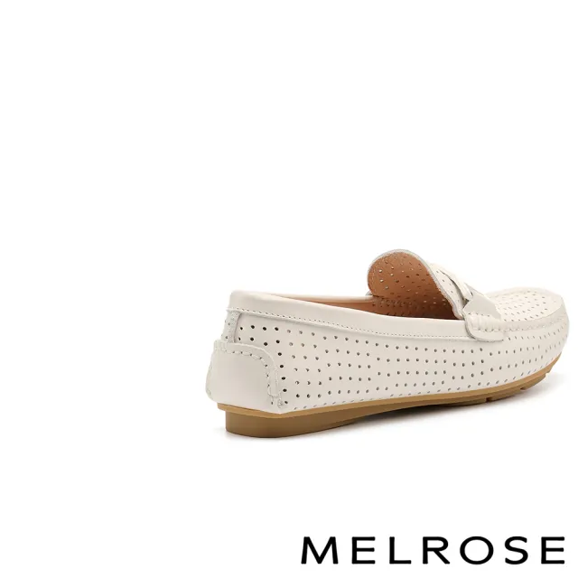 【MELROSE】美樂斯 別致品味純色鏈條全真皮樂福平底鞋(白)
