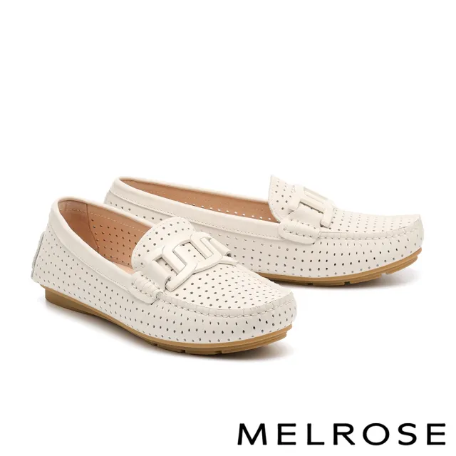 【MELROSE】美樂斯 別致品味純色鏈條全真皮樂福平底鞋(白)