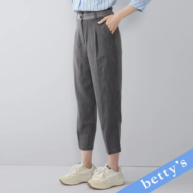 【betty’s 貝蒂思】腰帶拼接壓褶AB褲(灰黑)