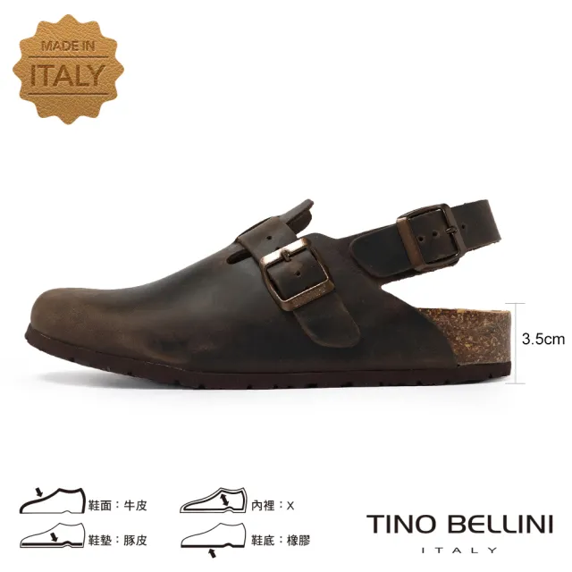 【TINO BELLINI 貝里尼】真皮紳士後空軟木軟底鞋  (BIONATURA 腳床舒適鞋 男鞋 拖鞋 涼鞋HM0B006-6)