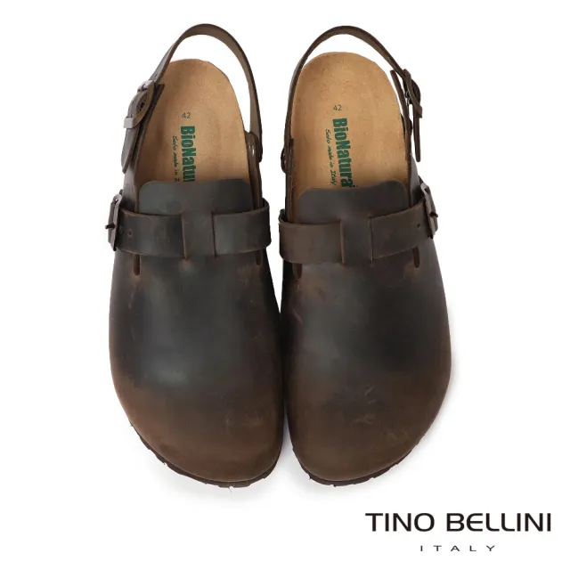 【TINO BELLINI 貝里尼】真皮紳士後空軟木軟底鞋  (BIONATURA 腳床舒適鞋 男鞋 拖鞋 涼鞋HM0B006-6)