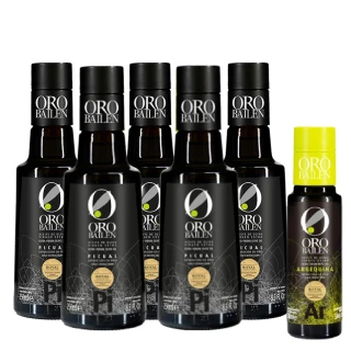 【Oro Bailen 皇嘉】特級冷壓初榨橄欖油Picual 250mlx5加送皇嘉100mlx1 家庭補給組(生飲首選 料理涼拌)
