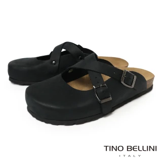 【TINO BELLINI 貝里尼】歐洲進口 BIONATURA 腳床舒適鞋 交叉造型 軟木軟底 拖鞋 FZ0B005-1(黑色)