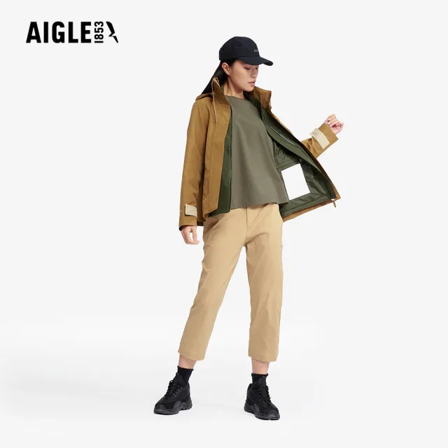 【AIGLE】女 抗UV防潑七分袖罩衫｜AG-5P253A080 軍綠(抗UV 防曬 防潑水 女 襯衫 女 罩衫)