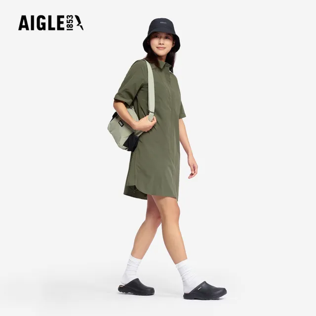 【AIGLE】女 抗UV快乾短袖長版襯衫｜AG-5P214(女襯衫 短袖襯衫 休閒襯衫 快乾 吸濕排汗 洋裝)