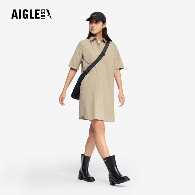【AIGLE】女 抗UV快乾短袖長版襯衫｜AG-5P214(女襯衫 短袖襯衫 休閒襯衫 快乾 吸濕排汗 洋裝)