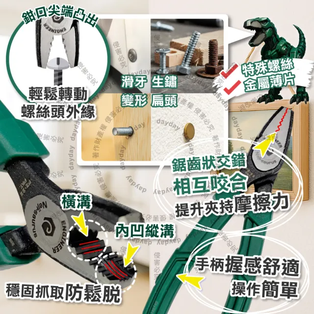 【ENGINEER 日本工程師牌】日本ENGINEER工程師-saurus穩抓高摩擦力暴龍螺絲鉗1入/盒PZ-22(滑牙扁頭生鏽螺絲