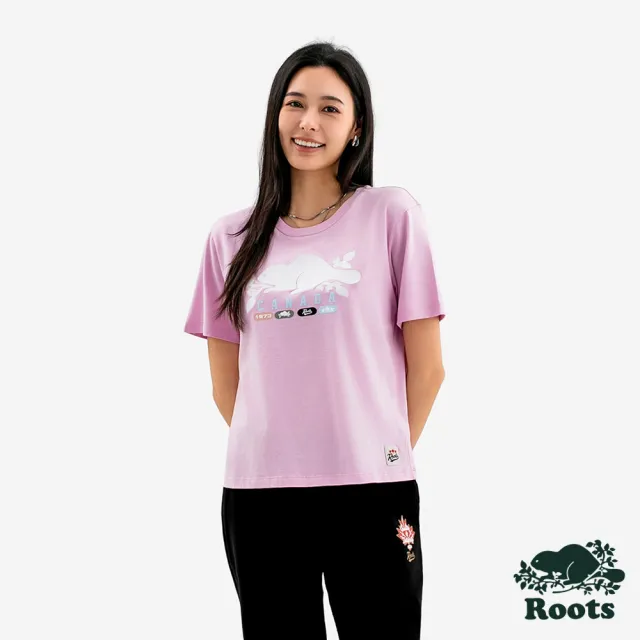 【Roots】Roots 女裝- HERITAGE BEAVER CANADA 短袖上衣(淡粉紫)
