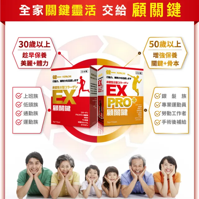 【KENICHI 健一】顧關鍵 日本原裝非變性二型膠原蛋白+葡萄糖胺_關鍵王 經典版x10盒 15包/盒(靈活/行動保健)