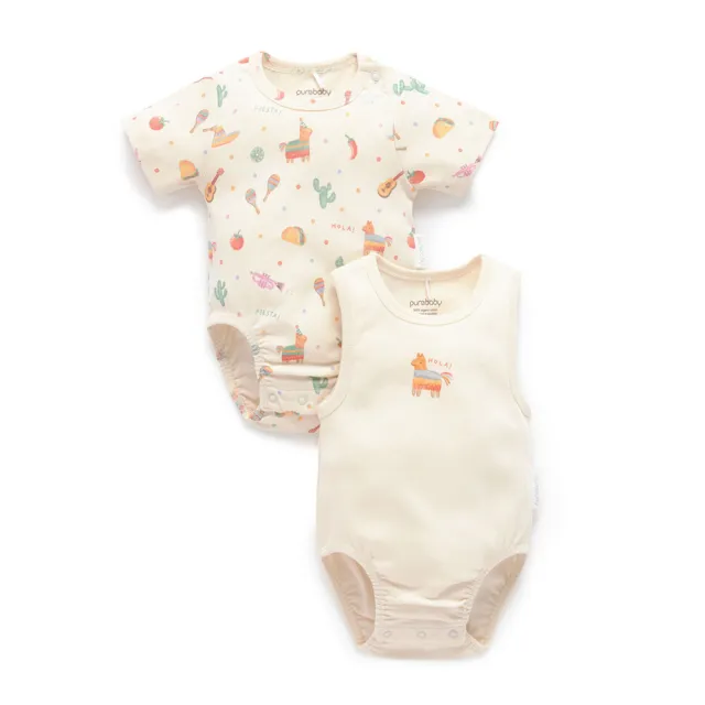 【Purebaby】澳洲有機棉 嬰兒短袖包屁衣雙件組(新生兒連身衣 單組 3款任選 彌月禮)