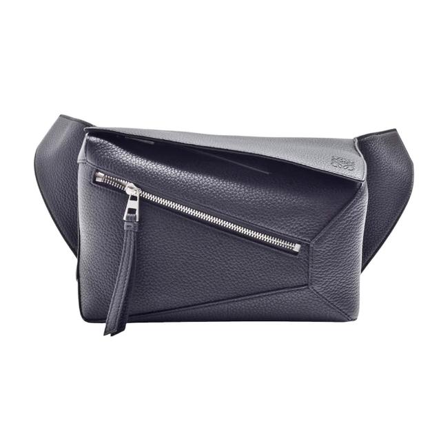 【LOEWE 羅威】經典 Puzzle Edget系列幾何拼接造型粒面小牛皮肩背\斜背包(黑色)