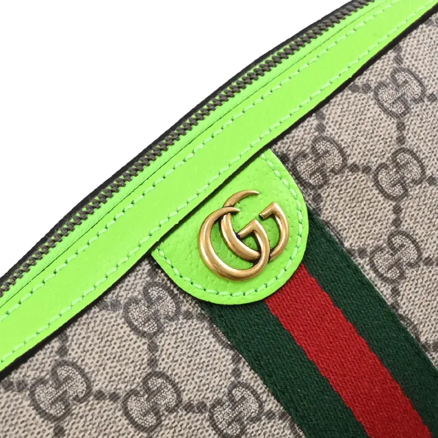 【GUCCI 古馳】Ophidia 典雙G印花織帶條紋手提包斜背包兩用包(駝)