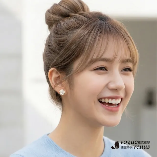 【維克維娜】法式山茶花珍珠925純銀耳環