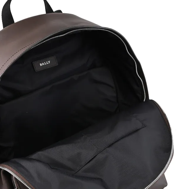 【BALLY】HARYS 經典精緻條紋織帶牛皮商旅包後背包(深咖)