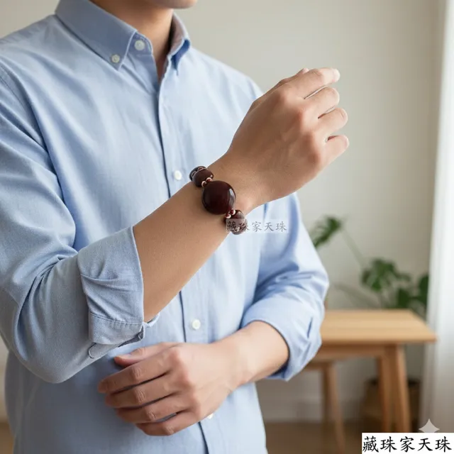 【藏珠家】精品30mm紅玉髓圓板珠天珠手鍊-5