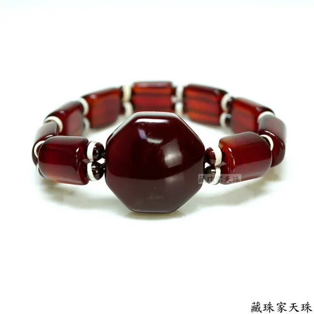 【藏珠家】26mm紅玉髓八卦板珠天珠手鍊