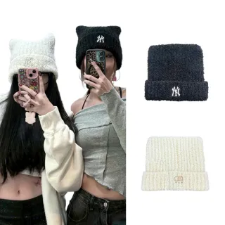 【MLB】MLB 貓耳針織毛帽 白 Karina同款 3ABNB1156GP011-WH