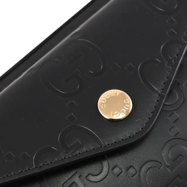【GUCCI 古馳】GG Super Mini 經典雙G壓紋袋鍊包手機包斜背包(黑)