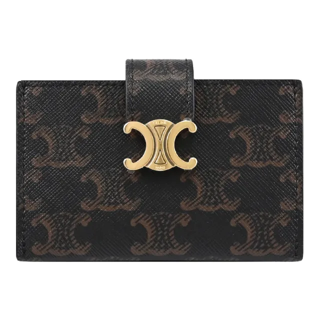 【CELINE】TRIOMPHE 金屬LOGO印花拼接風琴式卡片收納包(深咖)