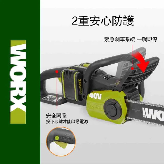 【WORX 威克士】40V 40cm 無刷鋰電鏈鋸機 空機(WD384.9)