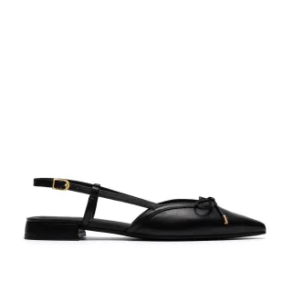 【Clarks】女鞋 Sensa15 Bow 真皮蝴蝶結迷你小方頭低跟尖頭鞋 平底涼鞋 (黑色)(CLF86116D)