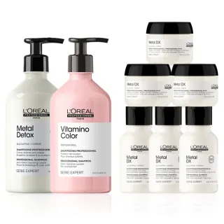 【L’OREAL 巴黎萊雅PRO】絲漾博吸金洗髮精500ml+飽和護色洗髮精500ml(柔順/抗毛躁/染髮必備/護髮/持久)