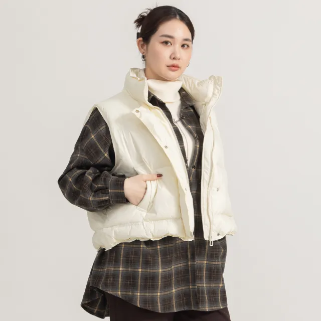 【M：MINb】下擺抽繩短版羽絨背心(米白/中大尺碼女裝/XL女裝/女裝/肉肉女穿搭/背心/羽絨)