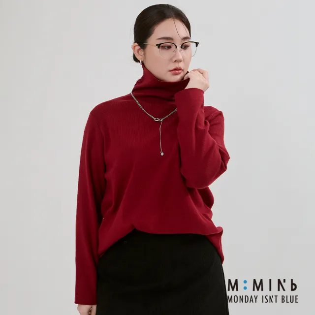 【M：MINb】高領寬鬆不勒脖針織上衣(深紅/中大尺碼女裝/XL女裝/女裝/肉肉女穿搭/長袖/針織)