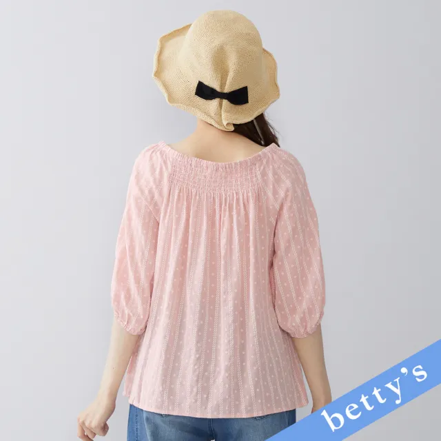 【betty’s 貝蒂思】鬆緊抽皺印花七分袖上衣(粉色)