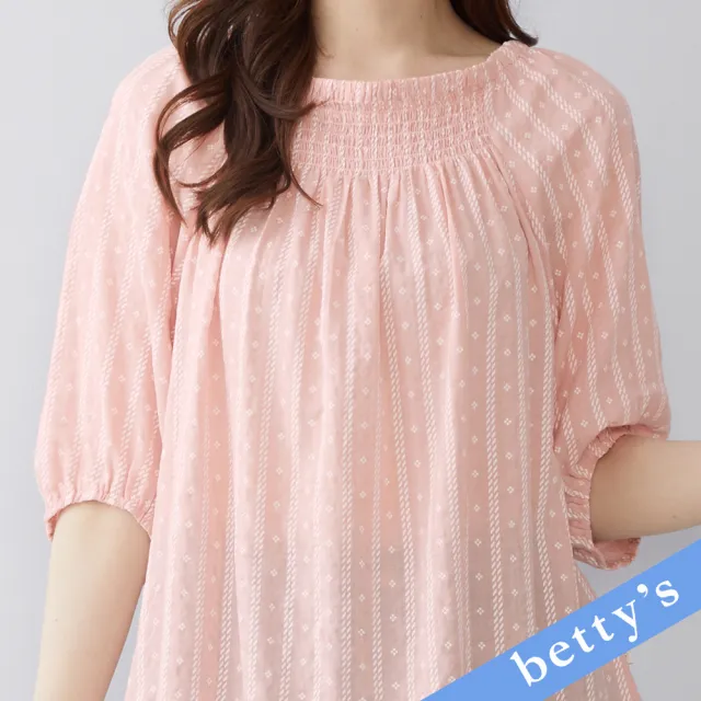【betty’s 貝蒂思】鬆緊抽皺印花七分袖上衣(粉色)