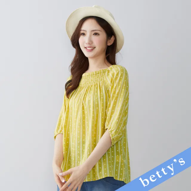 【betty’s 貝蒂思】鬆緊抽皺印花七分袖上衣(黃色)