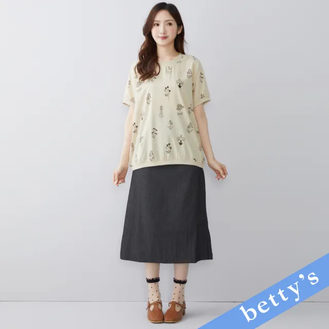 【betty’s 貝蒂思】手繪印花舒適短袖上衣(卡其)