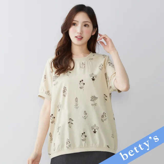 【betty’s 貝蒂思】手繪印花舒適短袖上衣(卡其)