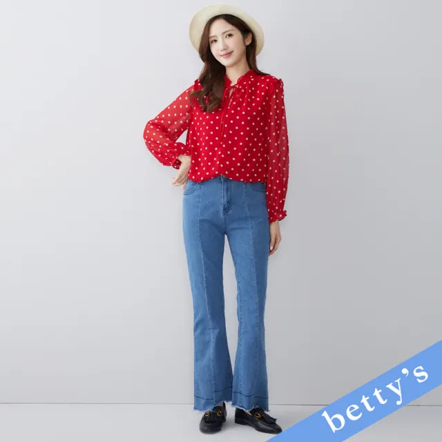 【betty’s 貝蒂思】小喇叭褲口鬚鬚牛仔褲(牛仔藍)