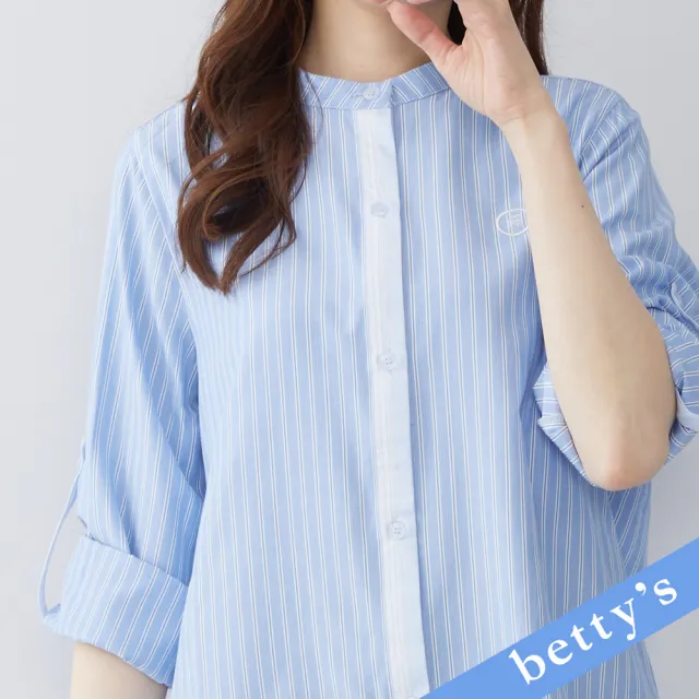 【betty’s 貝蒂思】撞色直條紋刺繡圓領襯衫(藍色)